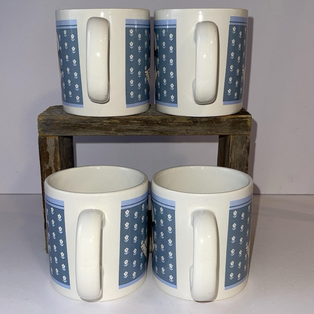 Goose Mugs Lot Of 4 ~ 10 oz Blue Floral Bow Ceramic Country Cottage Vintage - Picture 2 of 11
